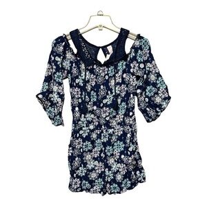 Justice Blue Printed Lace Flare Sleeve Romper Tween Festive Summer Fashion 16